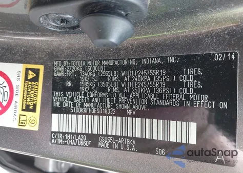 2014 Toyota Highlander Limited/Ltd Platnum z USA, uszkodzony, nr VIN 5TDDKRFH0ES018032